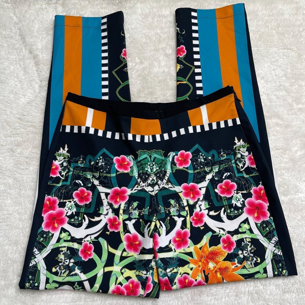 Clover Canyon Women's Black Blue Floral Abstract Print Ankle Leg Pants Size XS